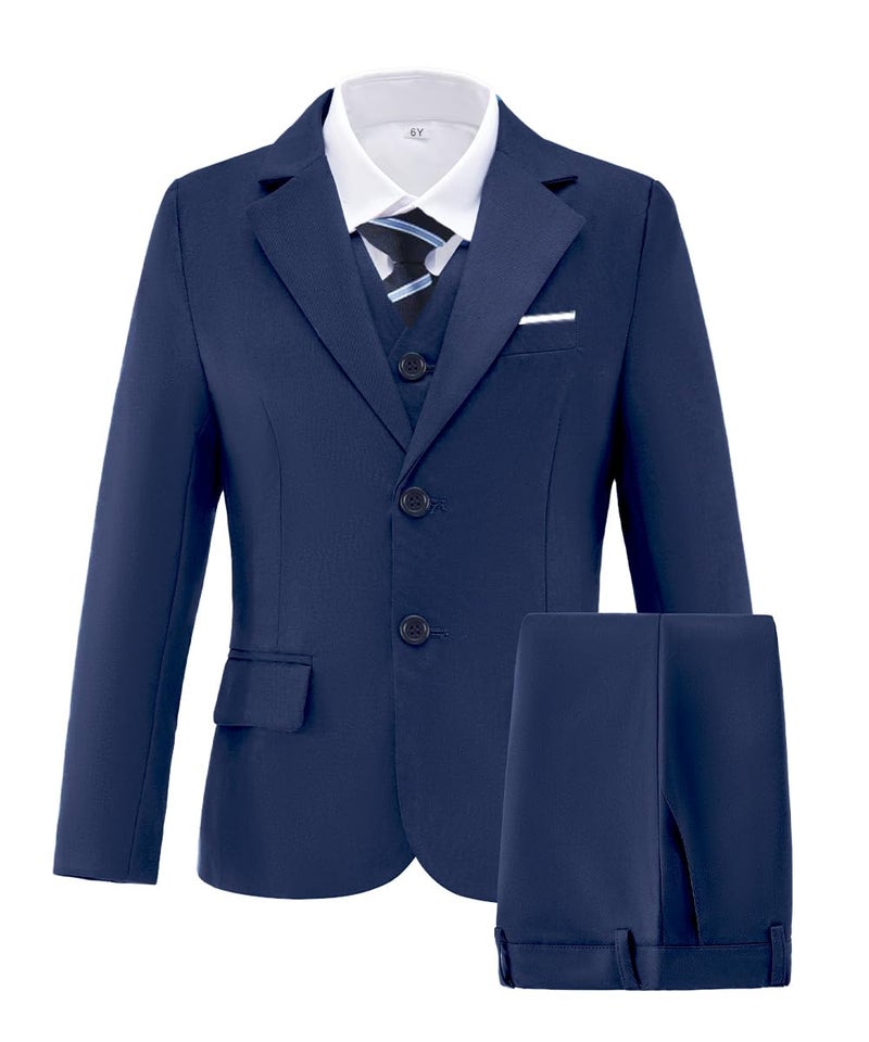 Addneo Suit for Boys Navy Blue Graduation Suits for Kids Tuxedo with White Dress Shirt and Tie Size 10 - Image 3